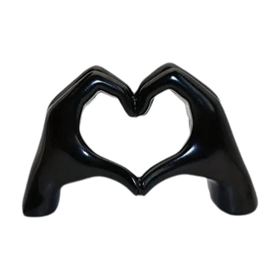 Gold Heart Hands Sculpture Decor, 5x2.9 Inch Resin Golden Modern Abstract Love Finger Statue for Valentine's Day Wedding Home Office Shelf