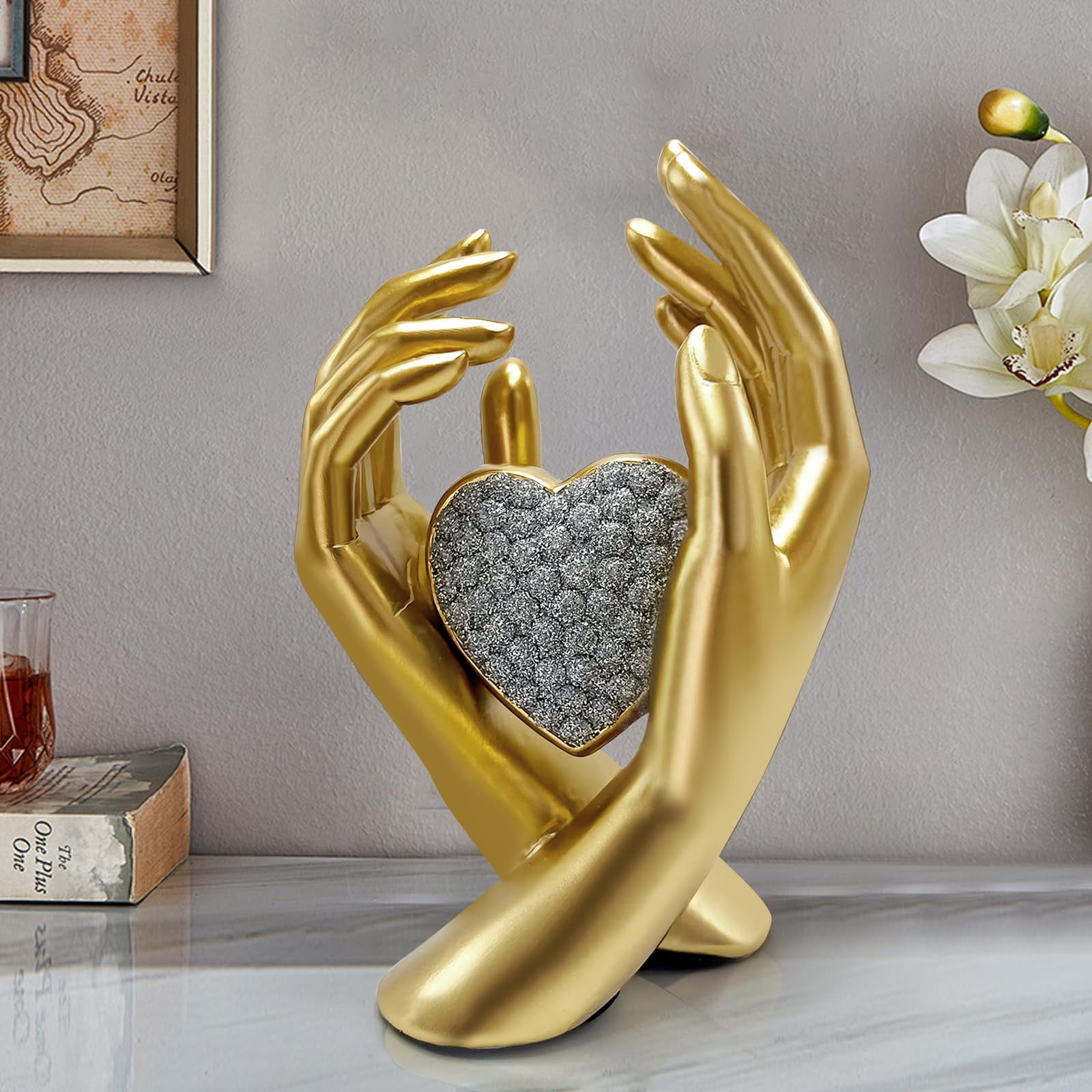 Gold Heart Hands Sculpture for Living Room Bedroom Table Shelf, House ...