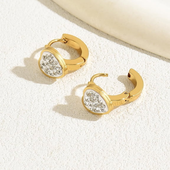 Gold Heart Hoop Earrings Rhinestone 18K Gold Plated Stainless Steel Vintage Style 12x9mm for Women Making DIY