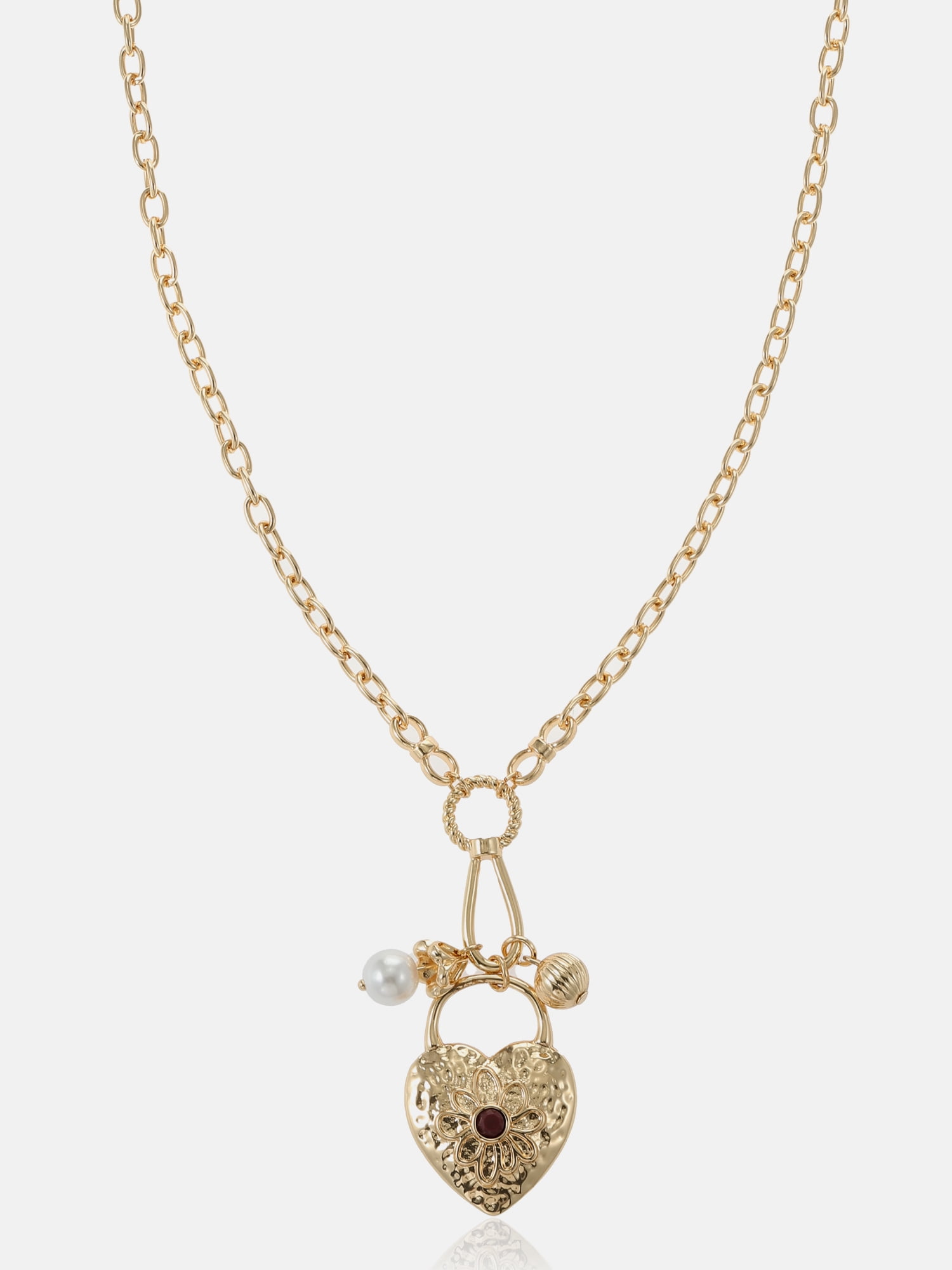 Scenario Heart Locket Charm Necklace, Gold-Tone