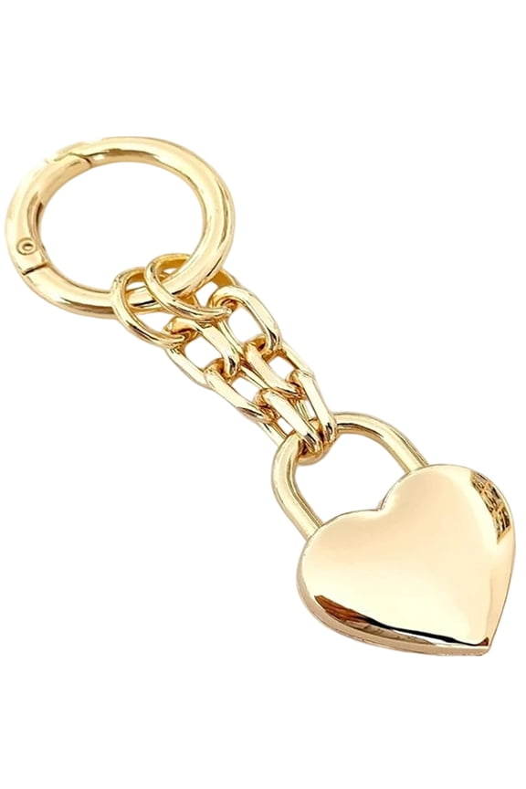 Gold Heart Padlock Keychain - Polished Metal Love Lock Pendant with Thick Chain, Portable Size, Luxe Design for Backpacks, Car Keys & Anniversary Gift