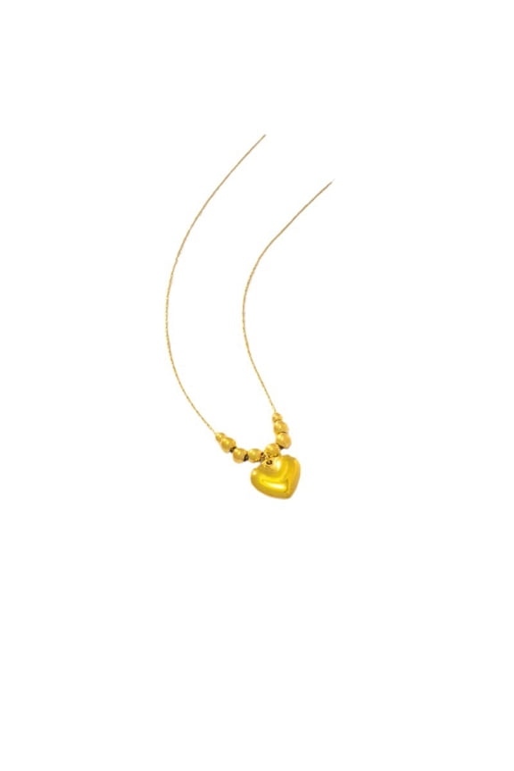 Gold Heart Pendant Necklace, Snake Chain with Cube Beads, 18K Plated