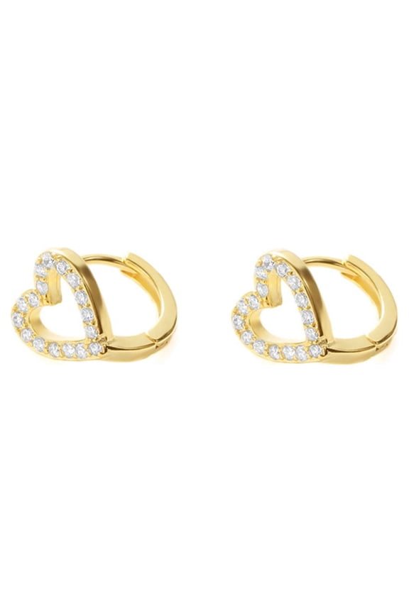 Gold Heart Shaped Cartilage CZ Hoop Earrings for Women 925 Sterling Silver Cubic Zirconia Cute Hollow Love Huggie Hoops