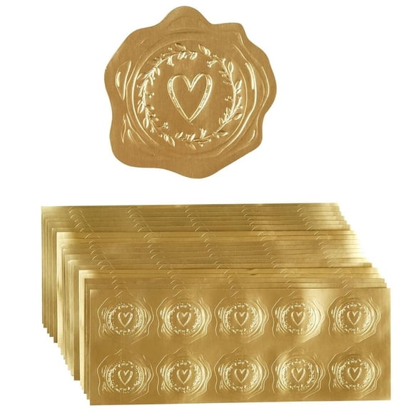Gold Heart Stickers, 10-Pack, for Envelopes, Business Envelopes with V Gold Border #10, Made of 150gsm Paper, Standard Envelopes for Checks, Letter Mailing, By Kingtowag