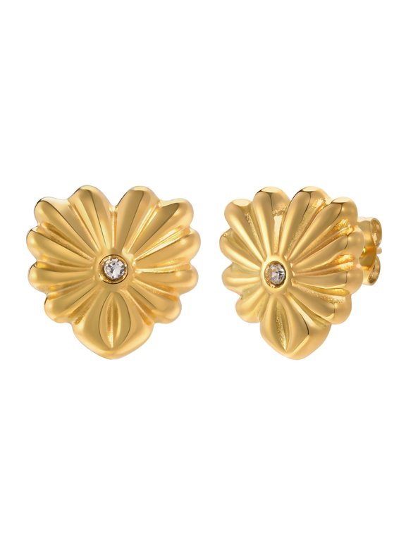 Gold Heart Stud Earrings-18K Gold Plated Earrings for Women, Stainless Steel Hypoallergenic Ear Rings Trendy Jewelry Gifts