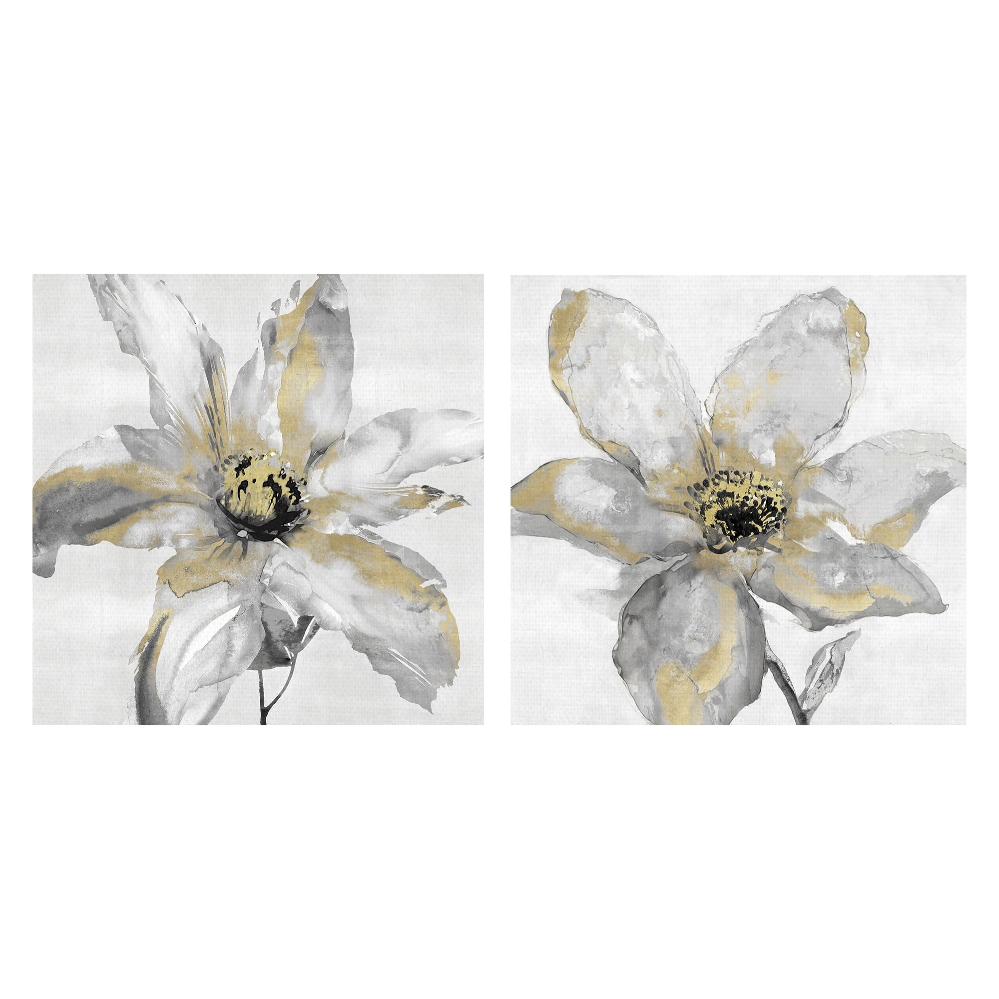 Gold Hearted Flower, Petals and Gold by Tania Bello Floral Canvas Art Set of II