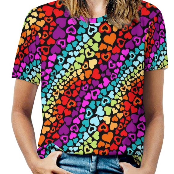 Gold Hearts T-Shirt Purple Tie Dye Print Vintage T Shirts Short-Sleeve Street Style Tee Shirt Summer Top Tees Big Size