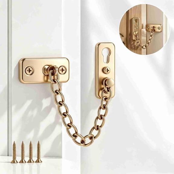 Gold Heavy Duty Door Chain Lock with Spring Press Anti-Theft Design, Anti-Pry Door Security Latch Guard for Residential & Commercial Entry Doors