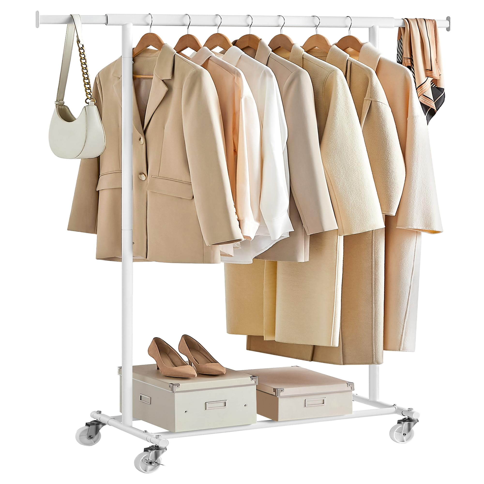 Gold Heavy Duty Rolling Clothes Rack with Wheels, Adjustable Garment ...