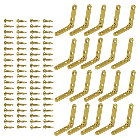 Gold Hinges 90 Degree Metal Hinges with Screws Small Furniture Hinges Quick Installation for Wooden Boxes & Cabinets