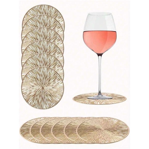 Gold Hollow-Out PVC Non-Slip Coasters Set, Heat Resistant Cup Mats For Tableware, Home, Parties & Bars