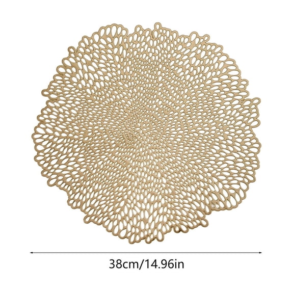 Gold Hollow Out Placemats,15 in Round Vinyl Heat Resistant Waterproof Table Mats for Halloween Thanksgiving Wedding Dining Decor
