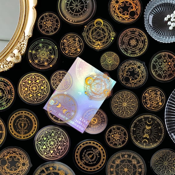 Gold Holographic Sticker Pack - 45 Pieces Transparent Resin Stickers Craft Supplies, Scrapbook Stickers Aesthetic for Journaling Laptop Planners DIY Water Bottles Phone Case