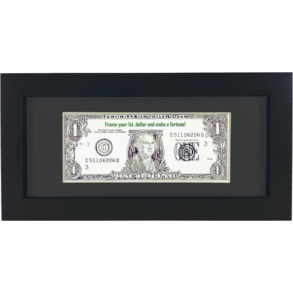 Gold Home Black First Dollar Bill Frame with Black Mat or 4x9 Business License Frame without Mat, Real Glass, Easel Stand and Wall Hanger Included