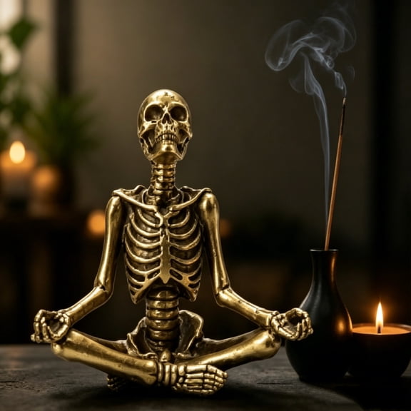Gold Home Decor, Vintage Meditating Lotus Pose Skeleton Resin Figurine, for Decorations for Home, Entryway Tea Corner Spiritual Display, Halloween and Themed Holiday Decor,