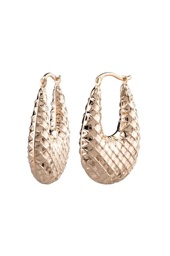 14k Gold Plated Brass 30mm Textured Oval Click-Top Hoop Earring, Adult Female Women