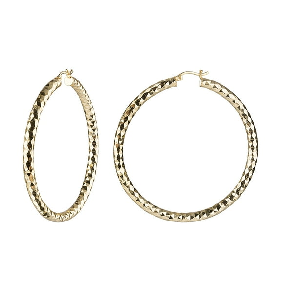 Gold & Honey 14k Gold Plated Brass 55mm Diamond Cut Click-Top Hoop Earrings, Adult Female Women