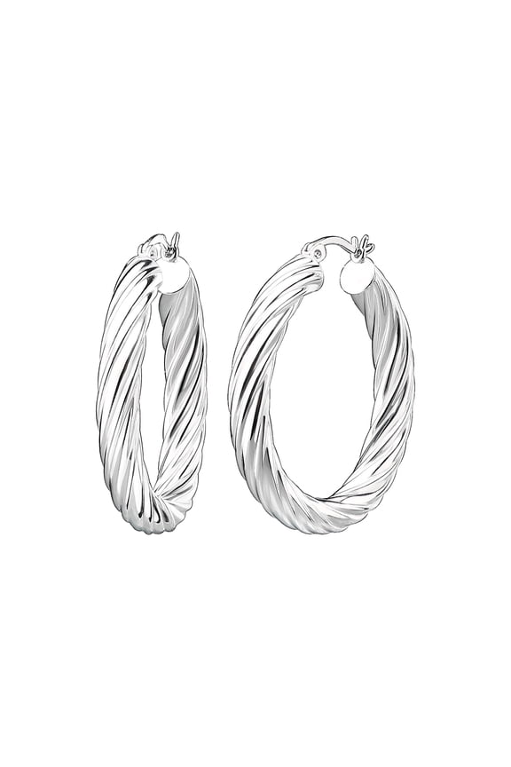 925 Sterling Silver 35mm Twisted Cable Click-Top Hoop Earrings, Adult Female Women