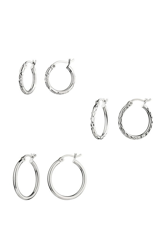 925 Sterling Silver Small Hoop Earrings Set of 3, Adult Female Women