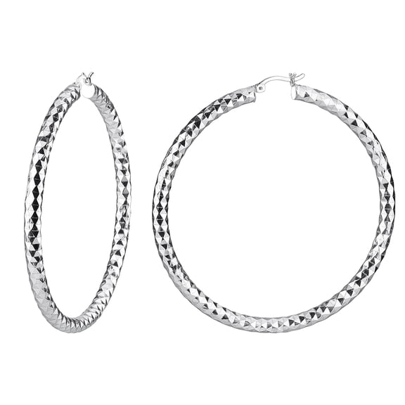 Gold & Honey Rhodium Plated Brass 60mm Diamond Cut Click-Top Hoop Earrings, Adult Female Women
