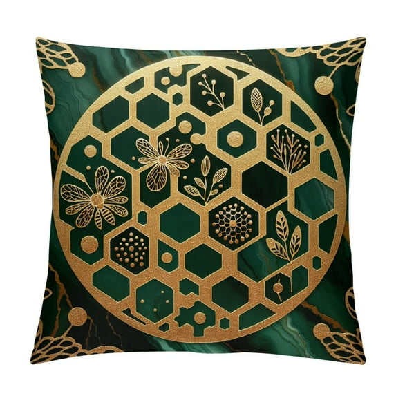Gold Honeycomb Throw Pillow Covers ,Rainbow Marble Pillow Covers,Hexagon Beehive Plant Leaves Cushion Covers,Geometry Simplistic Fluid Ombre Art Accent Pillow Cases