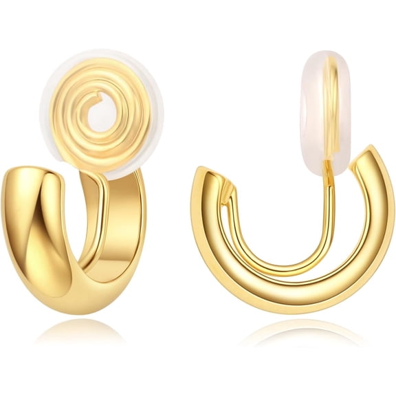 Gold Hoop Clip on Earrings for Women Hypoallergenic 14k Real Gold Plated Lightweight Small Chunky Clip on Earrings for Women