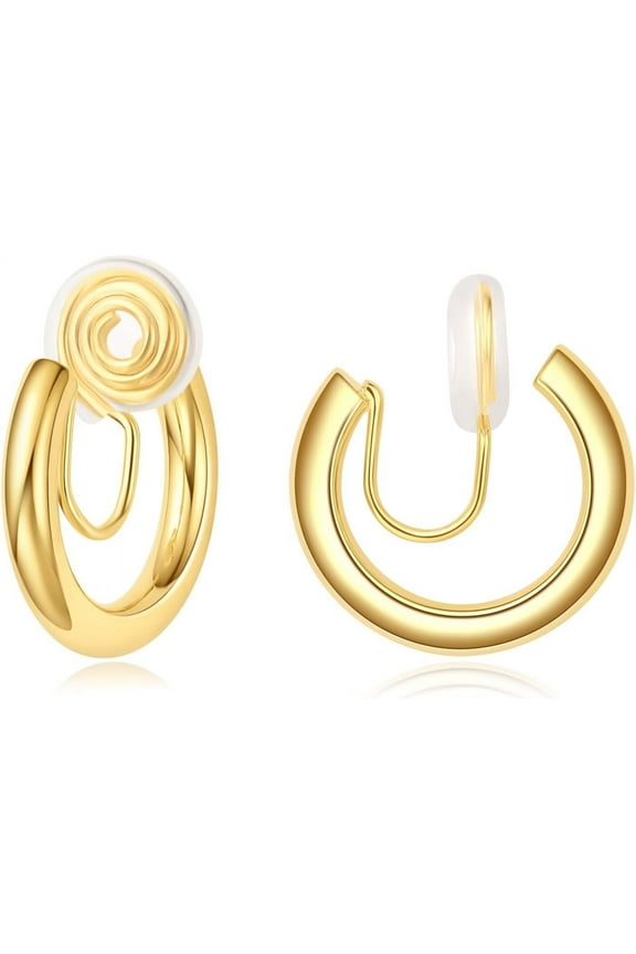 Gold Hoop Clip on Earrings for Women Hypoallergenic 14k Real Gold Plated Lightweight Small Chunky Clip on Earrings for Women