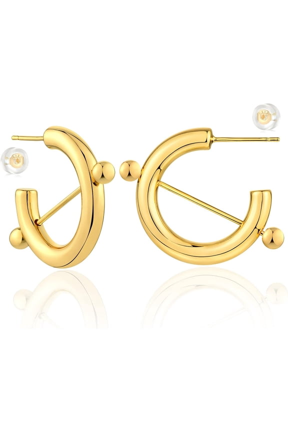 Gold Hoop Earring Sterling Silver Post Open Hoops 18K Gold Plated Small Hypoallergenic Gradual Earrings Jewelry For Her[Z1]
