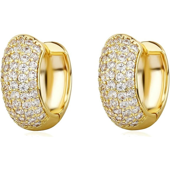 Gold Hoop Earrings 5A+ Cubic Zirconia 14K Gold Plated Small Chunky Thick Cartilage Hoop Huggie Earrings For Men Women