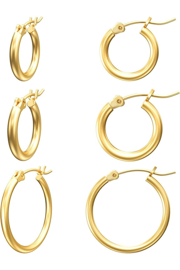 Gold Hoop Earrings For Women 14K Real Gold Plated Hoops With 925 Sterling Silver Post[Z1641]