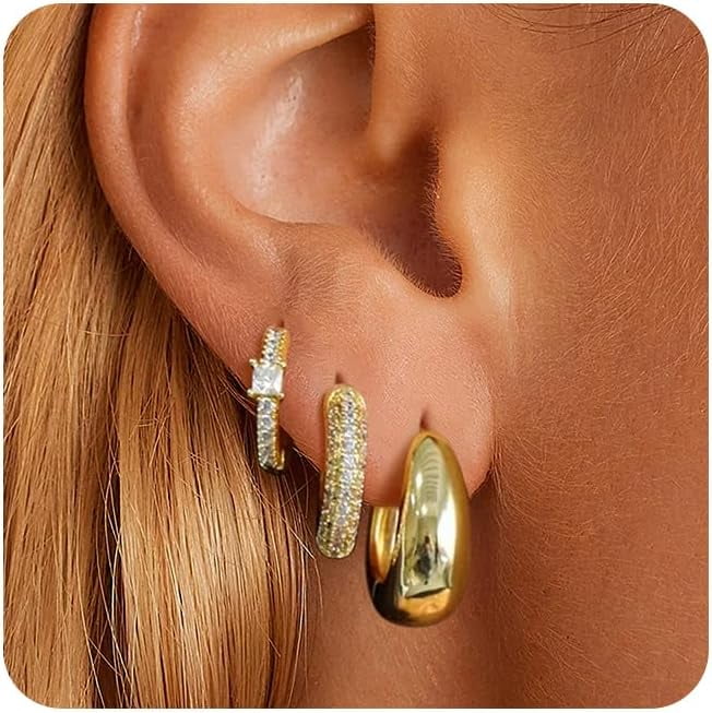 Gold Hoop Earrings 14K Gold Plated Hoop Earrings Set Stackable