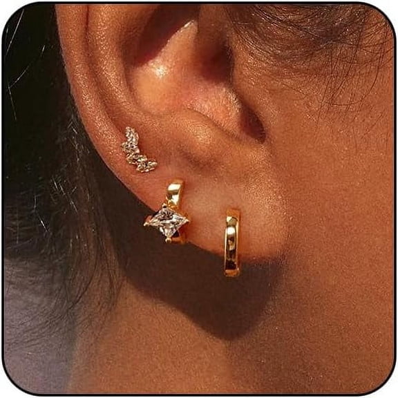 Gold Hoop Earrings Set For Women, Dainty 14K Gold/Silver Plated Cz Cartilage Earring Huggie Hoop Earring Set Multiple Piercing Ear Jacket Stud Earrings Jewelry Gifts For Her[Z3905]