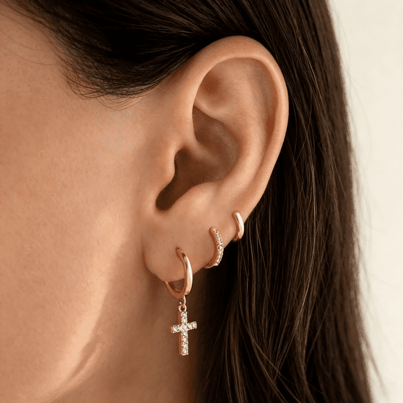 Gold Hoop Earrings Set for Women Trendy, 14K Real Gold Plated Chunky Hypoallergenic Small Diamond Cartilage Hoops Cute Cubic Zirconia Dangle Stud Earrings Jewelry Gifts