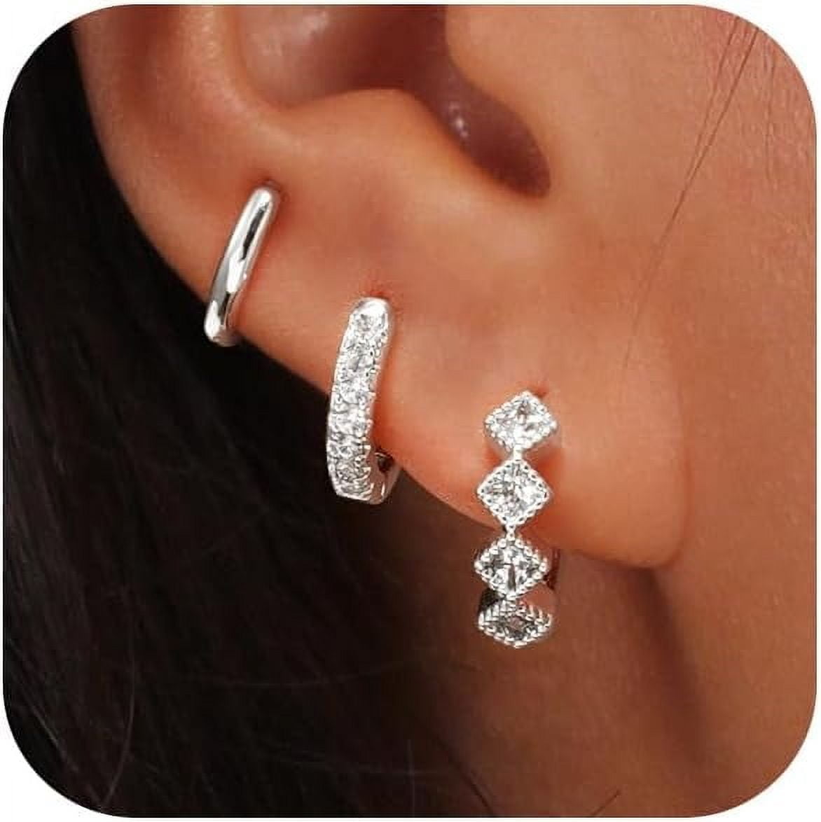 6-Piece Gold Hoop Earrings Set For Women - 14K Gold Plated Cubic Zirconia Studs, Hypoallergenic & Lightweight