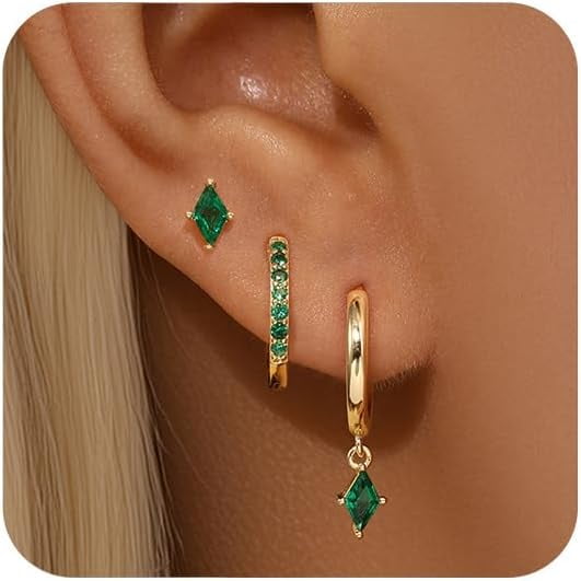 Gold Hoop Earrings Set for Women, Cubic Zirconia Gold Hoop Earrings Stud, Huggie Hoop Earrings Set for Women Hypoallergenic (3 Pairs)