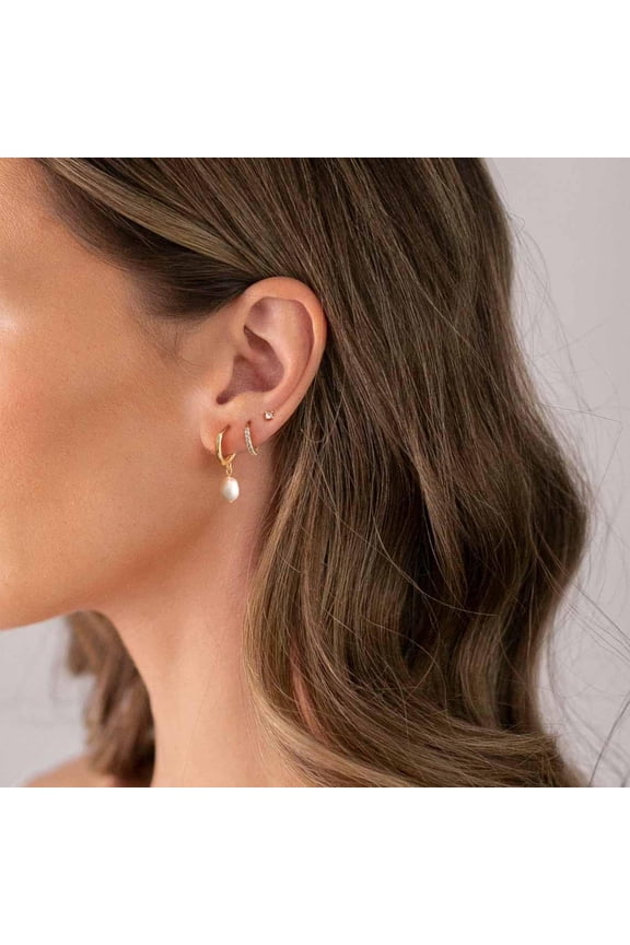 Gold Hoop Earrings For Women, 14K Gold Plated Pearl Hoop Earrings Dainty Earrings Set Hypoallergenic H Ie Earrings For Women Trendy Simple Cartilage Earring Stacks Cute Gold Studs Earrings F[Z2609]