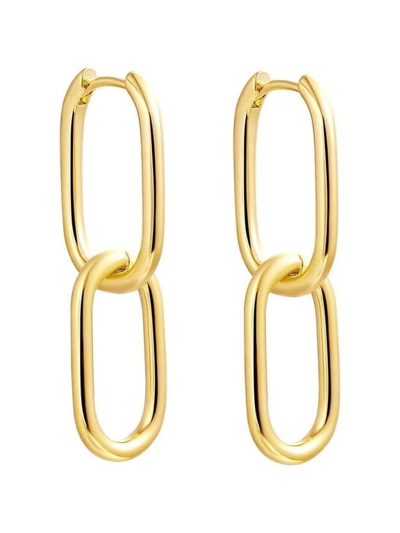 Gold Hoop Earrings for Women 14K Gold Silver Plated Chunky Huggie Hoops Hypoallergenic Lightweight Small Paperclip Link Chain Drop Dangle Earrings Trendy Jewelry Gifts