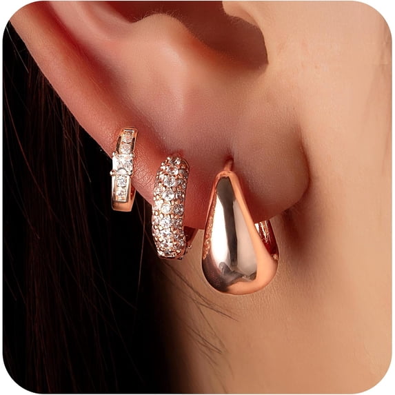 Gold Hoop Earrings For Women,14k gold Plated earrings for women trendy small lightweight chunky gold/silver hoops earrings set for women dainty waterproof gold/silver earrings pack for women