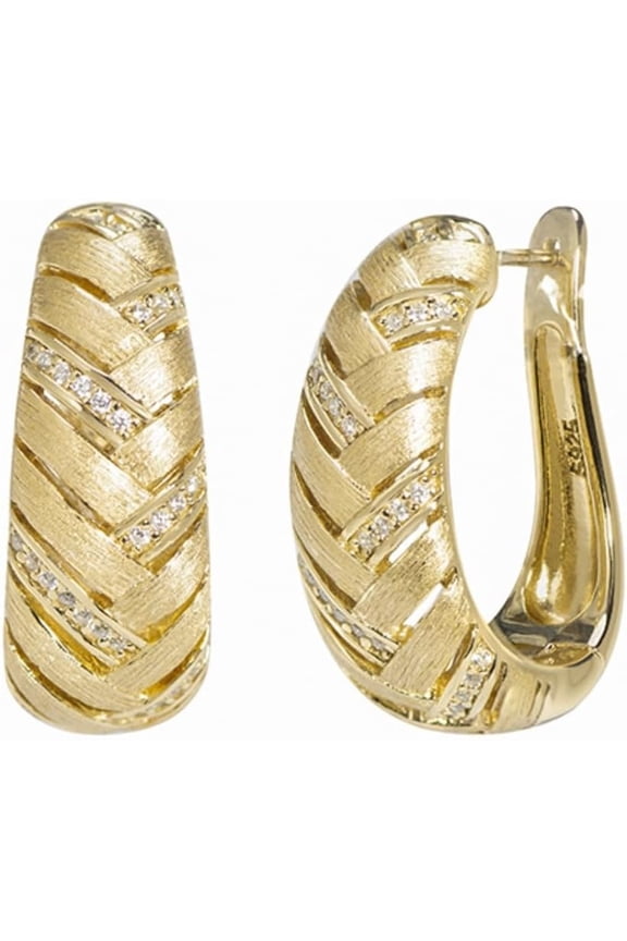 Gold Hoop Earrings for Women with Brushed Finish S925 Sterling Silver Hoop Earrings CZ Simulated Gold Diamond Hoop Earrings for Women Elegant Bridal Earrings Wedding Earrings