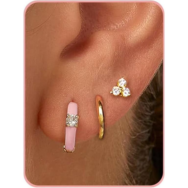 Gold Hoop Earrings for Women Dainty Gold Earrings Post Enamel Huggies 14k Gold Cartilage Earring Hypoallergenic Earring Multiple Piercing Small Hoop Earrings Gifts for Her Walmart