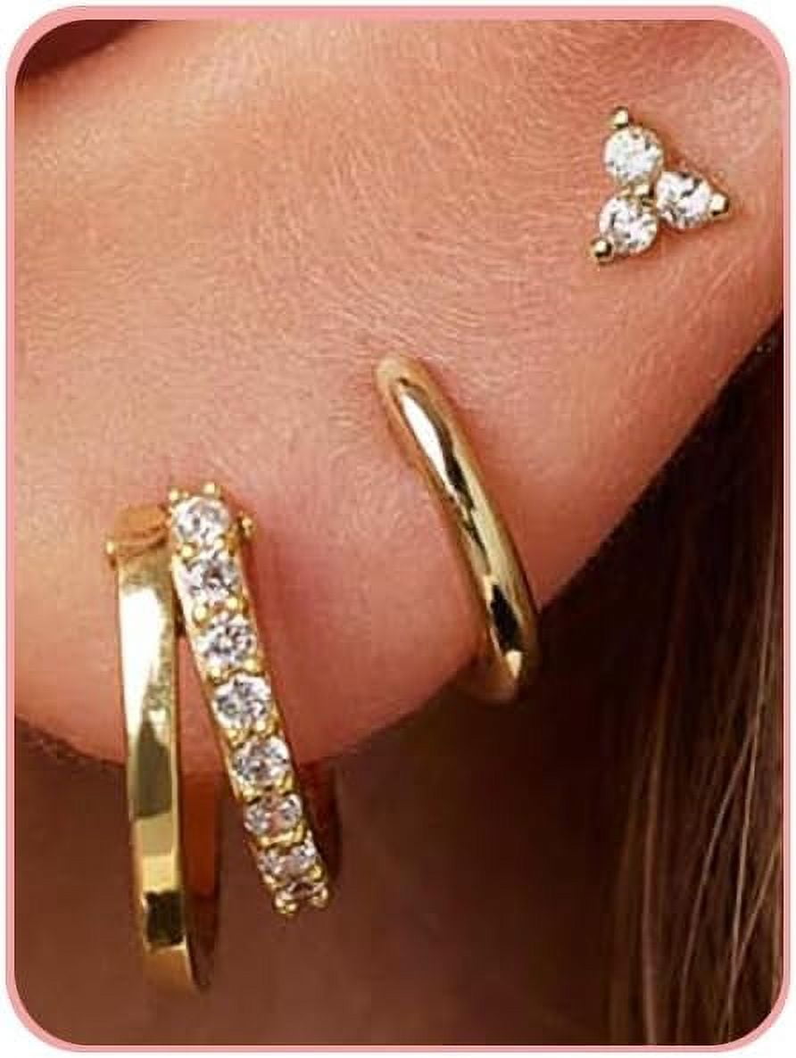 Gold Hoop Earrings for Women Dainty Gold Earrings Post Enamel Huggies 14k Gold Cartilage Earring Hypoallergenic Earring Multiple Piercing Small Hoop Earrings Gifts for Her Walmart
