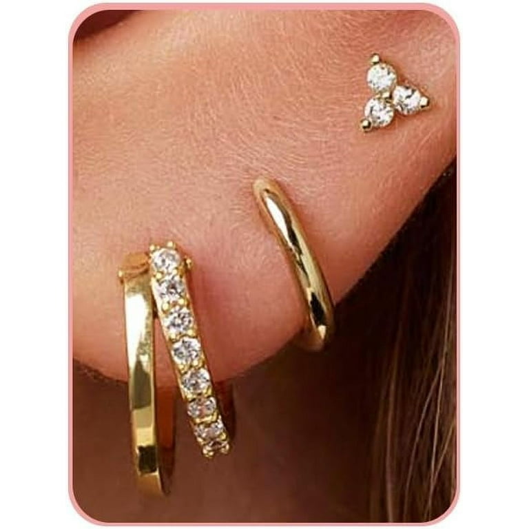 Gold Hoop Earrings for Women Dainty Gold Earrings Post Enamel Huggies 14k Gold Cartilage Earring Hypoallergenic Earring Multiple Piercing Small Hoop Earrings Gifts for Her Walmart