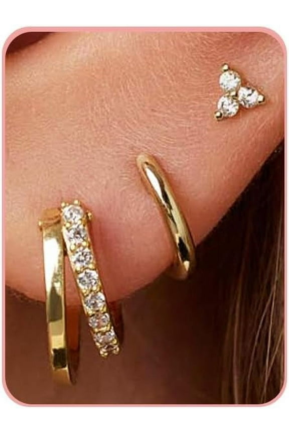 Gold Hoop Earrings for Women Dainty Gold Earrings,Post Enamel Huggies 14k Gold Plated Cartilage Earring Hypoallergenic Earring Multiple Piercing Small Hoop Earrings Gifts for Her