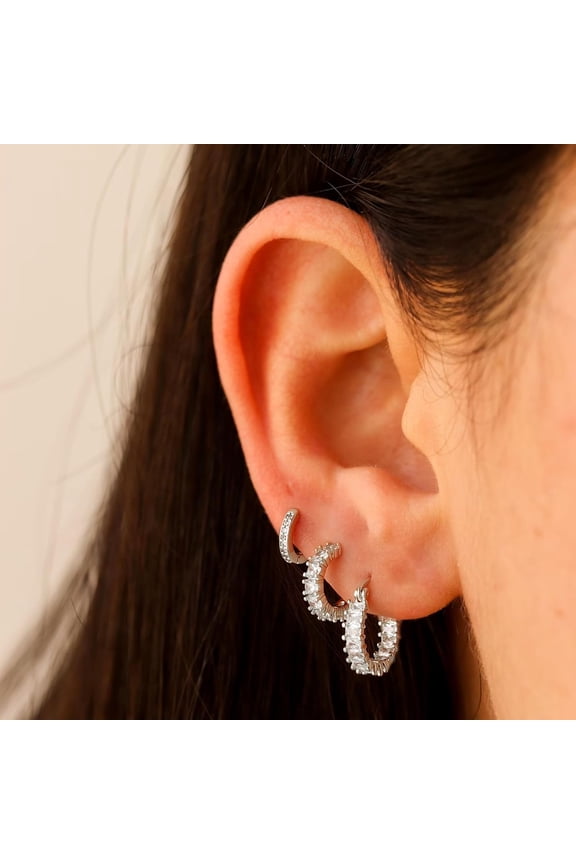 Gold Hoop Earrings For Women Gold Earrings Set 14K Gold/White Gold Plated H Ie Hoops Earrings Cubic Zirconia Earrings Cz Stud Chunky Open Hoop Earrings Set Jewelry Gifts For Women[Z2752]