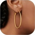 thumbnail image 1 of Gold Hoop Earrings for Women, Stainless Steel Hoops Earring Lightweight Loops, 2 mm Thick Hypoallergenic Circle Endless Thin Hoop (30 mm,40 mm,50 mm,60 mm,70 mm), 1 of 18