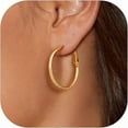 thumbnail image 1 of Gold Hoop Earrings for Women, Stainless Steel Hoops Earring Lightweight Loops, 2 mm Thick Hypoallergenic Circle Endless Thin Hoop (30 mm,40 mm,50 mm,60 mm,70 mm), 1 of 15