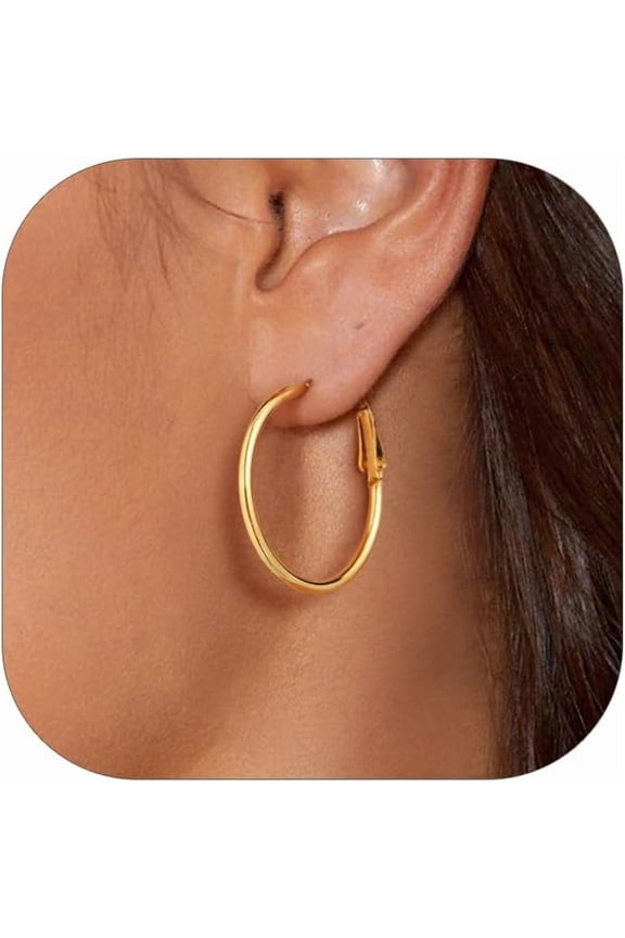 Gold Hoop Earrings for Women, Stainless Steel Hoops Earring Lightweight Loops, 2 mm Thick Hypoallergenic Circle Endless Thin Hoop (30 mm,40 mm,50 mm,60 mm,70 mm)