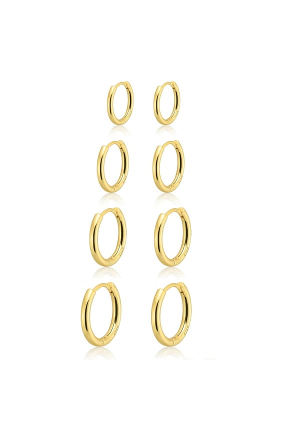 Gold Hoop Earrings for Women - 14k Plated Small Set, Hypoallergenic Huggie Cartilage Earrings, Chunky Stack Non-Tarnish