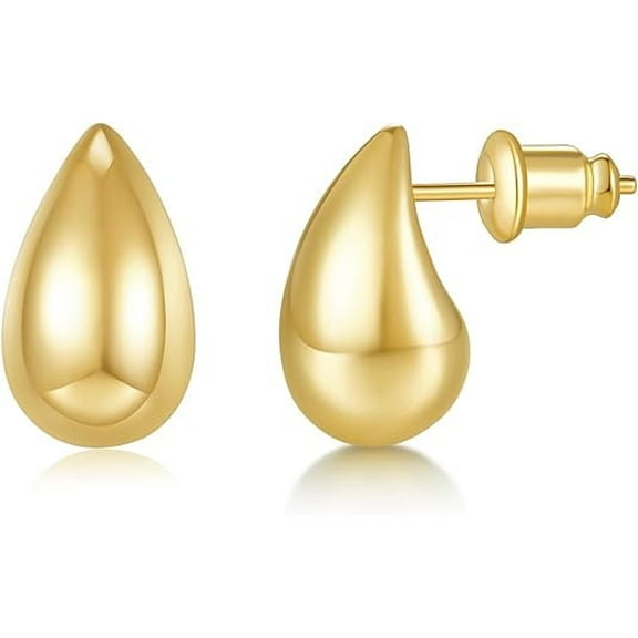 Gold Hoop Earrings for Women, Dupes Earrings Waterdrop Hollow Open Hoops, Hypoallergenic Gold Plated Earrings