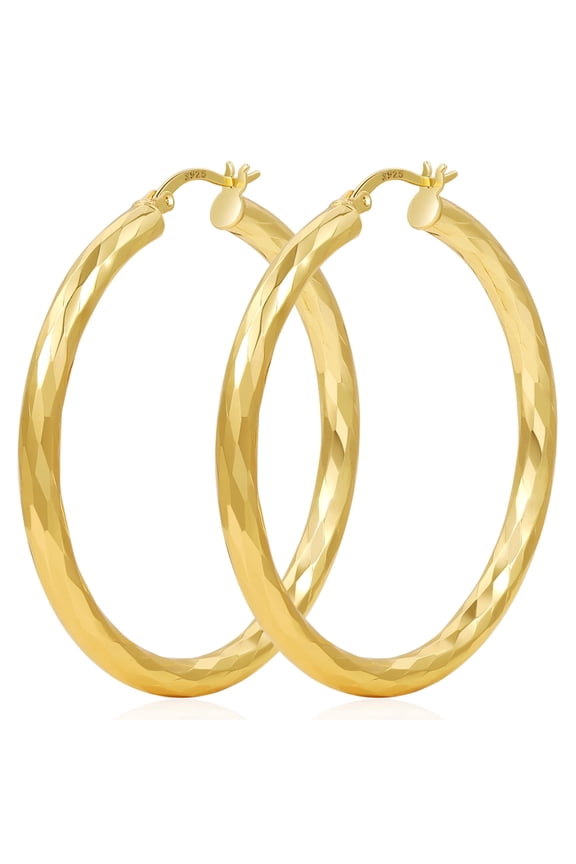 Gold Hoop Earrings for Women Hypoallergenic 14k Gold Plated Hoop Earrings Lightweight Diamond Cut Hoop Earrings 50mm